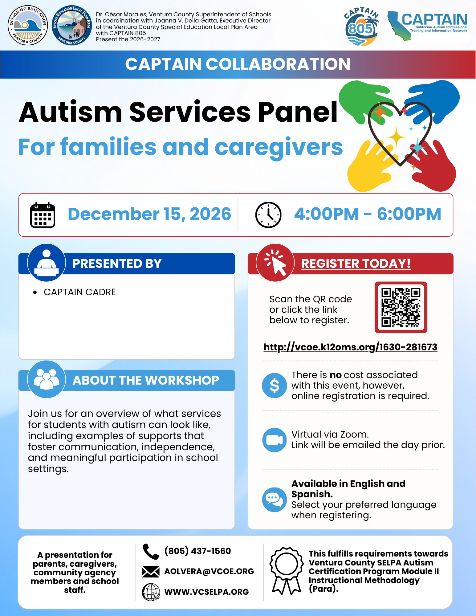Flyer for Autism Services Panel